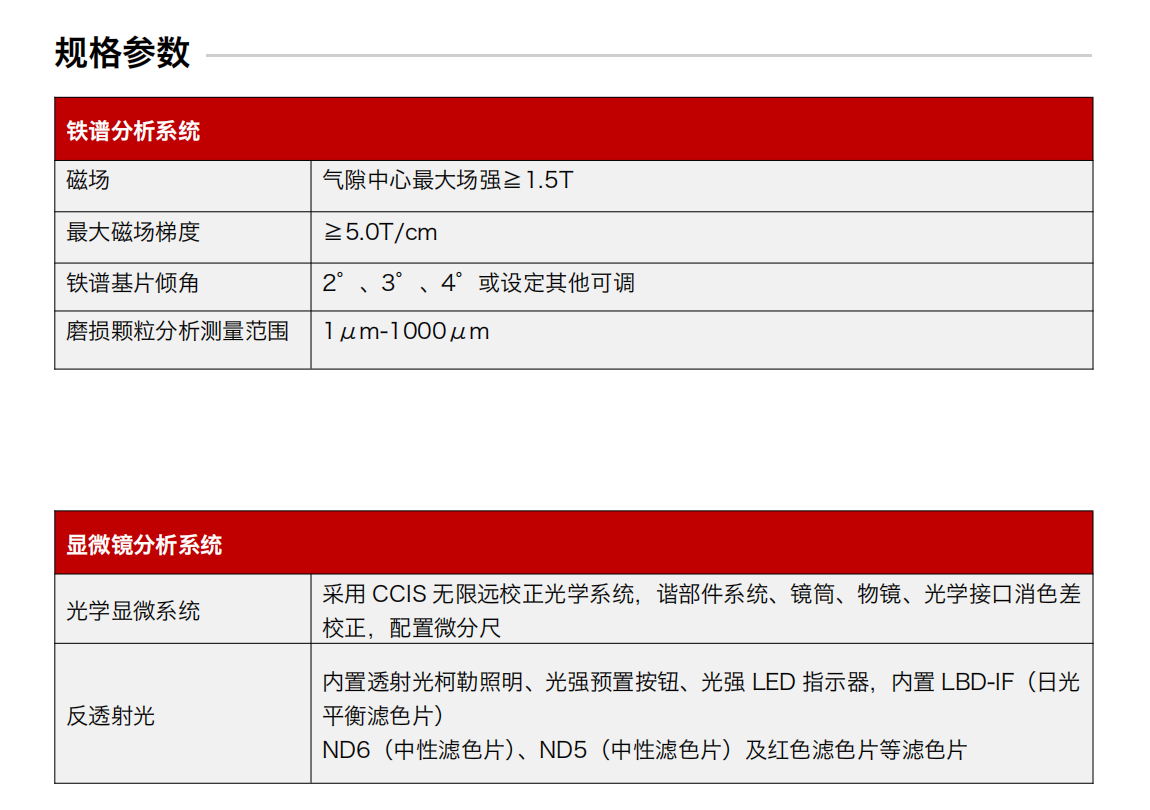 ITF潤滑油鐵譜分析系統(tǒng) 規(guī)格參數(shù)